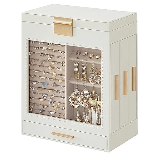 SONGMICS Jewelry Box with Glass Window, 5-Layer Jewelry Organizer w...