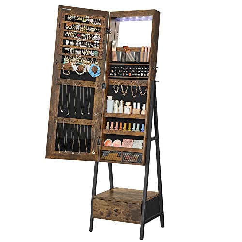 SONGMICS LED Cabinet Standing, Lockable Jewelry Armoire with Full-L...