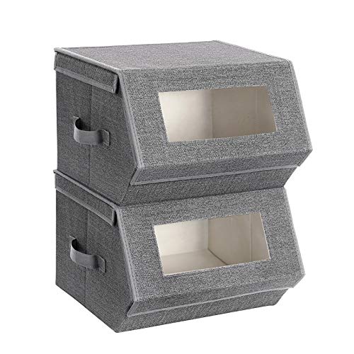 SONGMICS Stackable Storage Bins Set of 2, Storage Boxes with Lids a...