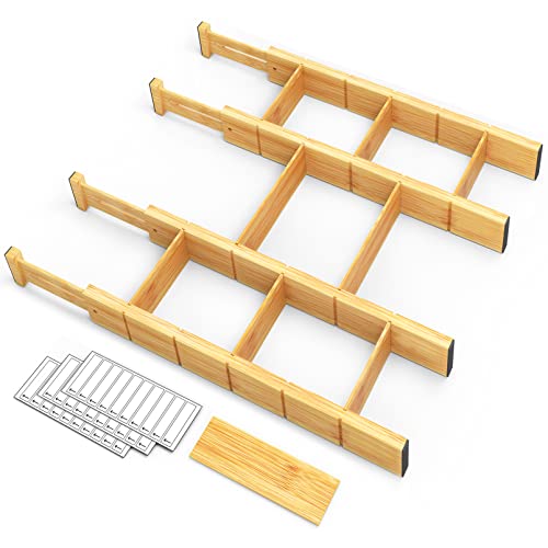 SpaceAid Bamboo Drawer Dividers with Inserts and Labels, Kitchen Ad...