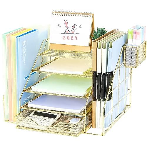 Spacrea 5-Tier Paper Letter Tray Organizer with File Holder - Offic...