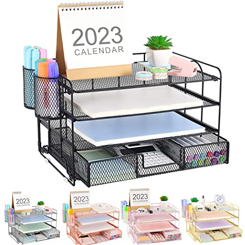 Spacrea Desk Organizers and Storage - 4-Trays Paper Letter Tray Org...
