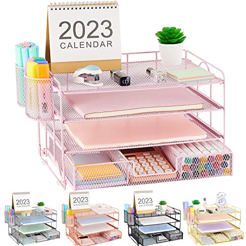 Spacrea Pink Desk Organizers and Accessories, File Organizer with 2...