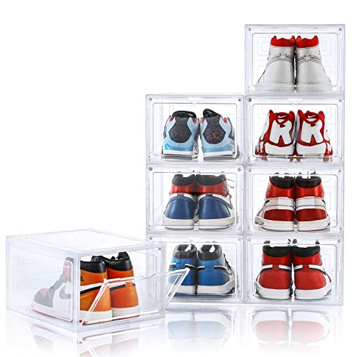 Stebopum Shoe Storage Box, 8 Pack Clear Plastic Stackable Shoes Org...