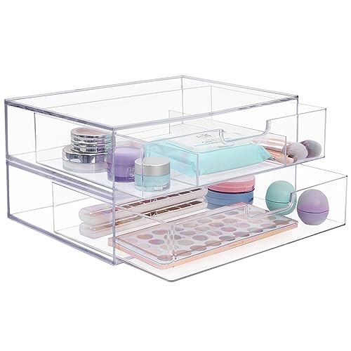 STORi Sofia Plastic Stackable Clear Makeup Organizer with Clear Dra...