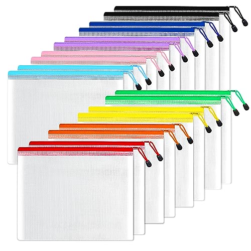 SUNEE Plastic Mesh Zipper Pouch 9x13 in (6 Colors, 18 Packs),Extra ...