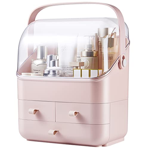 SUNFICON Pink Makeup Organizer Holder Cosmetic Storage Box with Dus...