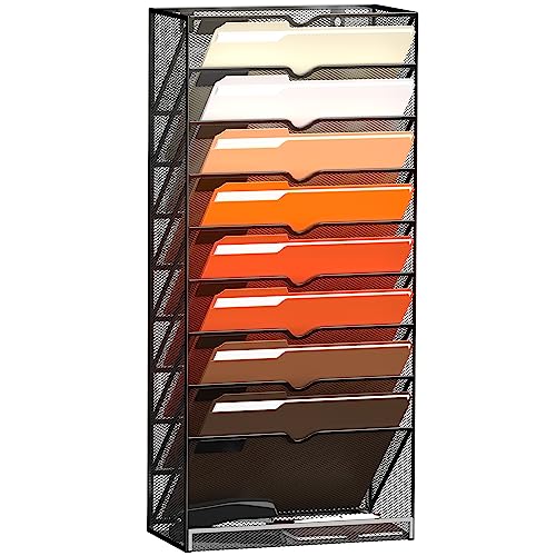SUPEASY 10-Tier Wall File Organizer Hanging Wall File Holder for Pa...