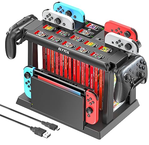 Switch Games Organizer Station with Controller Charger, Charging Do...