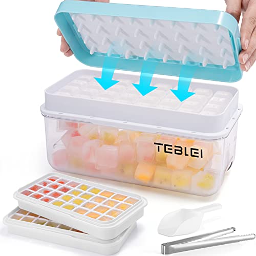 TEBLEI Ice Cube Tray with Lid and Bin, 64 Pcs Silicone Ice Cube Tra...