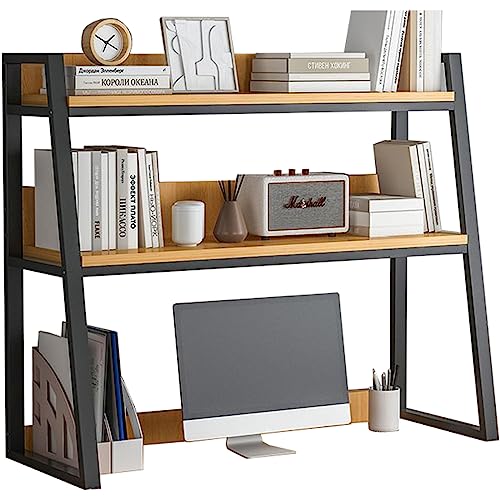 TedmAr Desktop Bookshelf for Computer Desk, 2-Tier Wood Hutch Bookc...