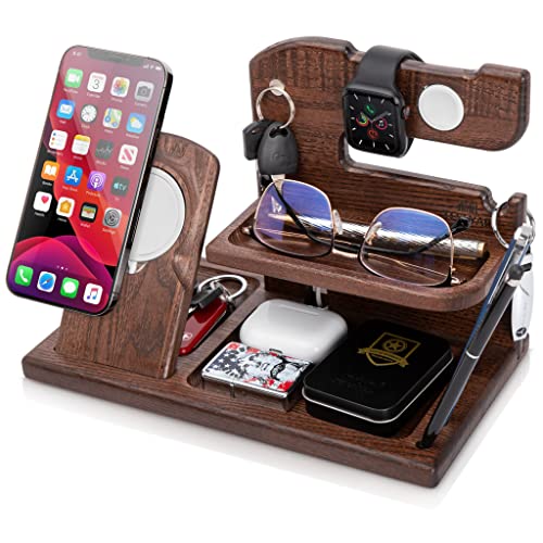TESLYAR Wood Phone Docking Station Charger Xmas Gifts for Men or Da...