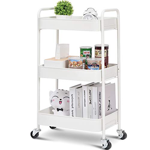 TOOLF 3-Tier Rolling Cart, Metal Utility Cart with Lockable Wheels,...