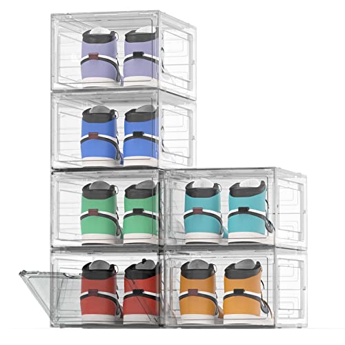 TVKB Large Clear Shoe Organizer Boxes Stackable Shoe Storage Sturdy...