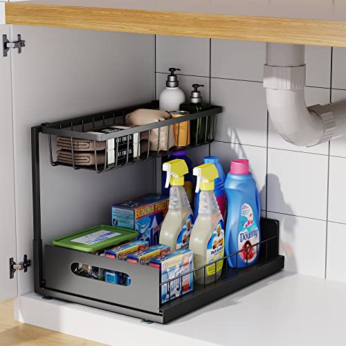 UINOFLE Under Sink Organizers and Storage, 2 Tier Sliding Cabinet B...