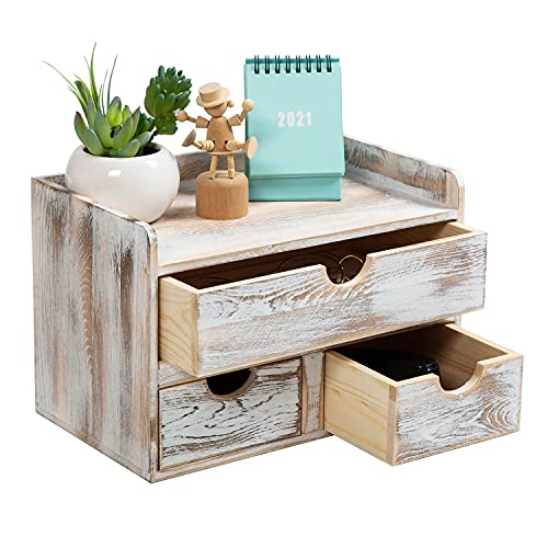 VERGOODR Rustic Distressed white 3-Tier Wood Desk Organizer with 3 ...