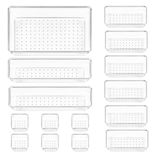Vtopmart 15 PCS Clear Plastic Drawer Organizers Set, 4-Size Versati...