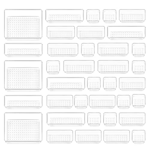 Vtopmart 37 PCS Clear Plastic Drawer Organizers Set, 4-Size Versati...