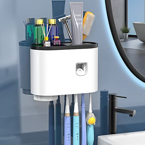 Wall-Mounted Toothbrush Holder for Bathrooms, Toothpaste Dispenser ...