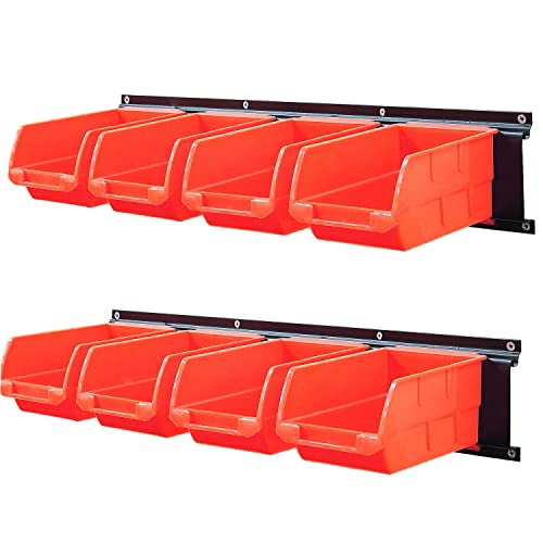 Wallmaster 8-Bin Storage Bins Garage Rack System 2-Tier Orange Tool...