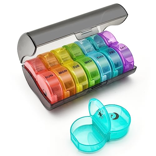 Weekly Pill Organizer 2 Times a Day, Large 7 Day Pill Case, Daily V...