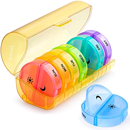 Weekly Pill Organizer 7 Day 2 Times a Day, Sukuos Large Daily Pill ...
