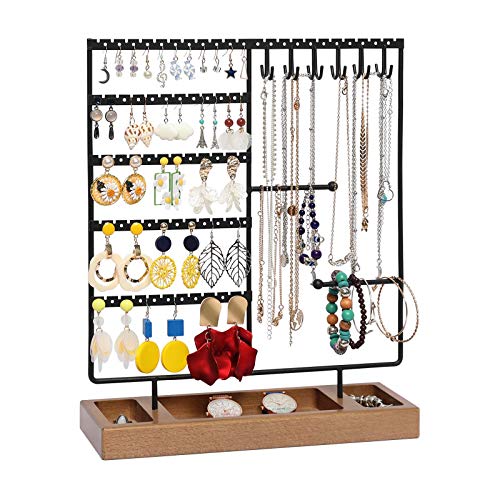 X-cosrack Earring Holder,5-Tier Ear Stud Holder with Wooden Tray,Je...