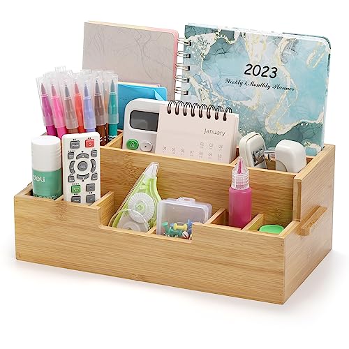 Yarlung Bamboo Desk Organizer with Handles, Multi-Slot Pencils Hold...