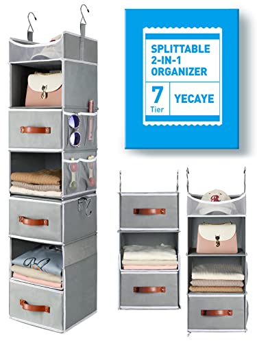 Yecaye 7-Shelf Hanging Closet Organizer, Flexible 1 Split into 2 Cl...