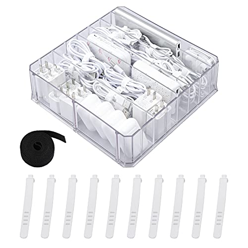 Yesesion Clear Plastic Cable Organizer Box with 3.2ft Fastening Tap...