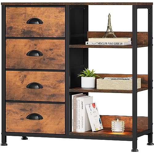 YITAHOME Storage Tower with 4 Drawers and Side Shelf, Fabric Dresse...