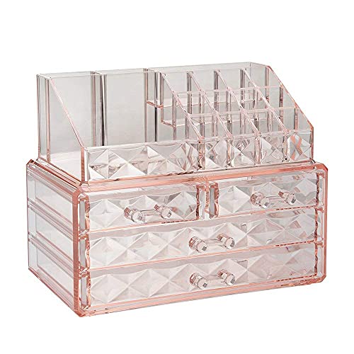ZHIAI Jewelry and Cosmetic Boxes with Brush Holder - Pink Diamond P...