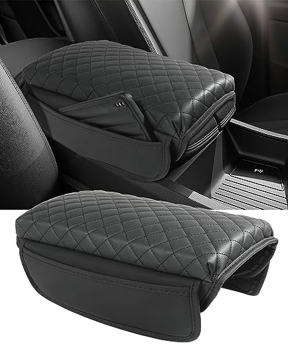 Zlirfy Carbon Fiber Leather Armrest Cover for Car,Auto Center Conso...