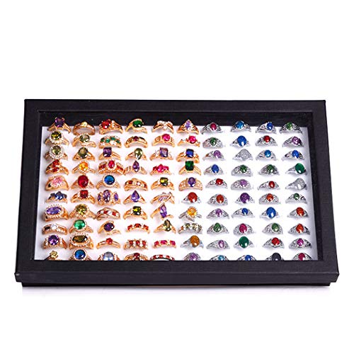 ZLY Jewelry Rings Display Tray Velvet 100 Slot Case Box Jewelry Sto...