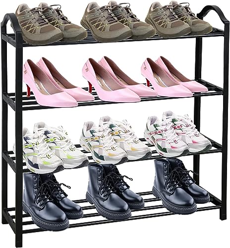 ZOES HOMEWARE 4 Tier Metal Shoe Rack Freestanding Shoe Organizer 12...