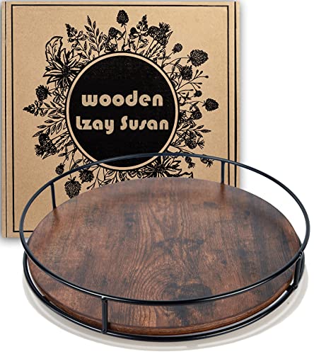 10 Inch Wood Lazy Susan Turntable for Table, Kitchen Rustic Brown T...