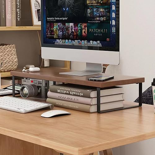 16in Simple Monitor Stand, Ergonomic Wood & Steel Desktop Riser Des...