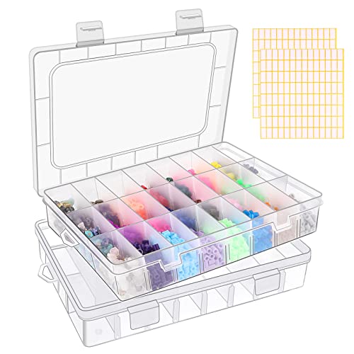 2 Pack 24 Grids Clear Plastic Organizer Box, Storage Container with...