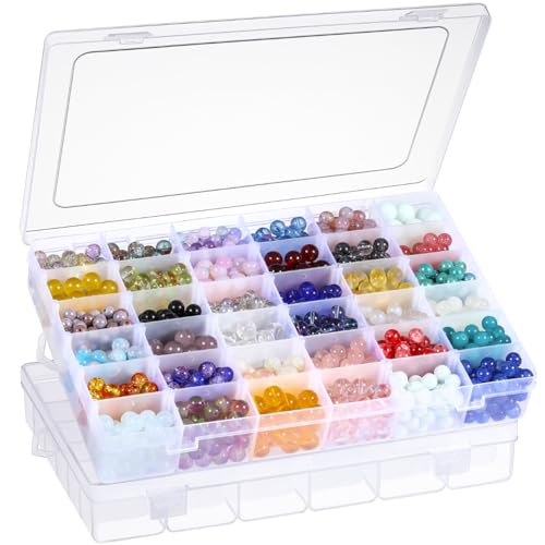 2 Pack 36 Grids Clear Plastic Organizer Box with Adjustable Divider...