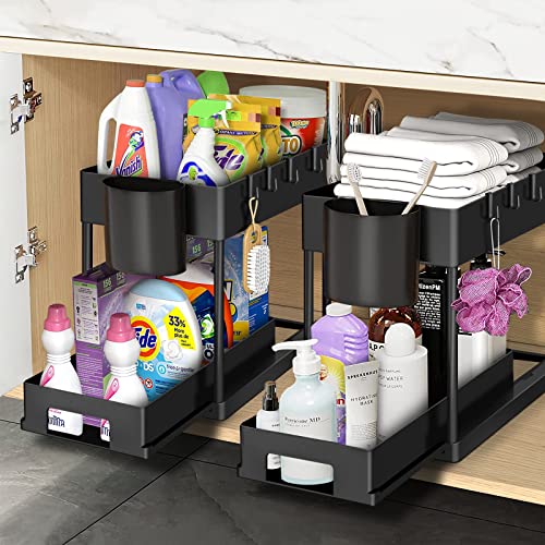 2 Pack Under Sink Organizers and Storage,With Sliding Drawers and H...