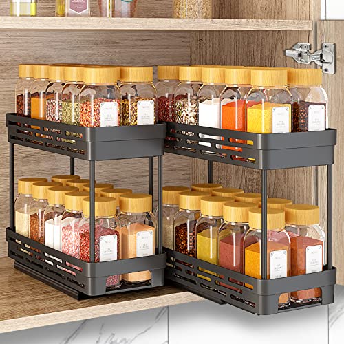 2 Packs Pull Out Spice Rack Organizer for Cabinet, Durable Slide Ou...