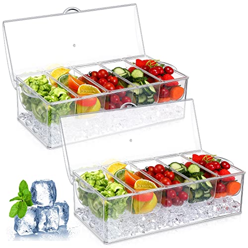 2 Pieces 5 Condiment Tray Server Ice Chilled Compartment Container ...