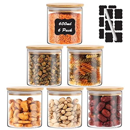20 oz Glass Spice Jars with Bamboo Lid,6 Pack Kitchen Food Storage ...