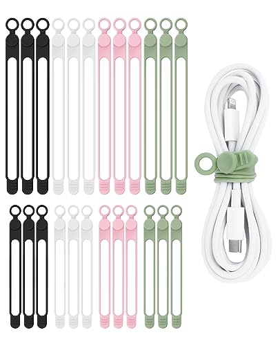 24 PCS Silicone Cable Straps Wire Organizer for Earphone, Phone Cha...