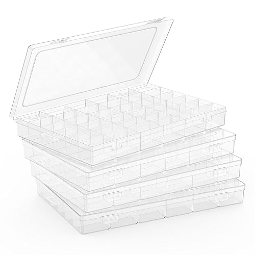 4 Pack Plastic Organizer Container Box, 36 Grids Clear Plastic Part...