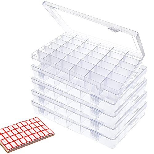 5Pack 36 Grids Clear Plastic Organizer Box with Adjustable Dividers...