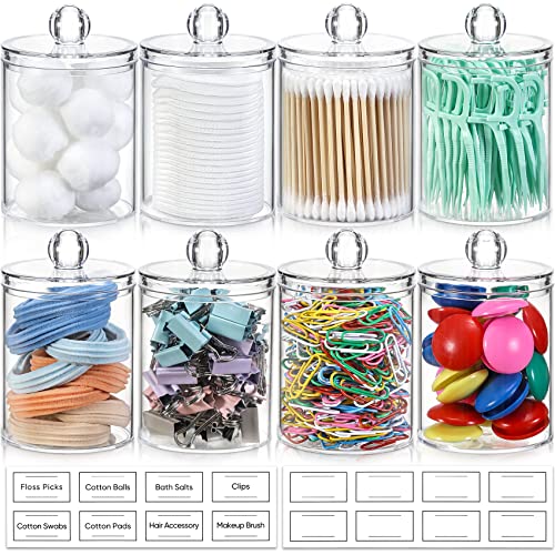 8 Pack Qtip Holder Dispenser with Lids & Labels, Cotton Ball, Cotto...