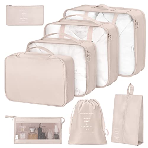 8 Set Packing Cubes for Suitcases,Packing Cubes with Shoe Bag, Cosm...