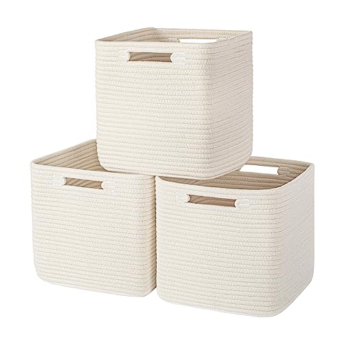 AELS Hand Woven Cotton Basket for Storage, Cube Storage Bins with H...