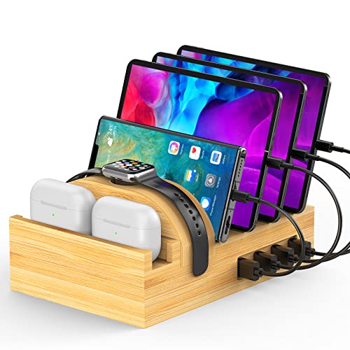 Bamboo Charging Station for Multiple Devices, Alltripal Wood Deskto...